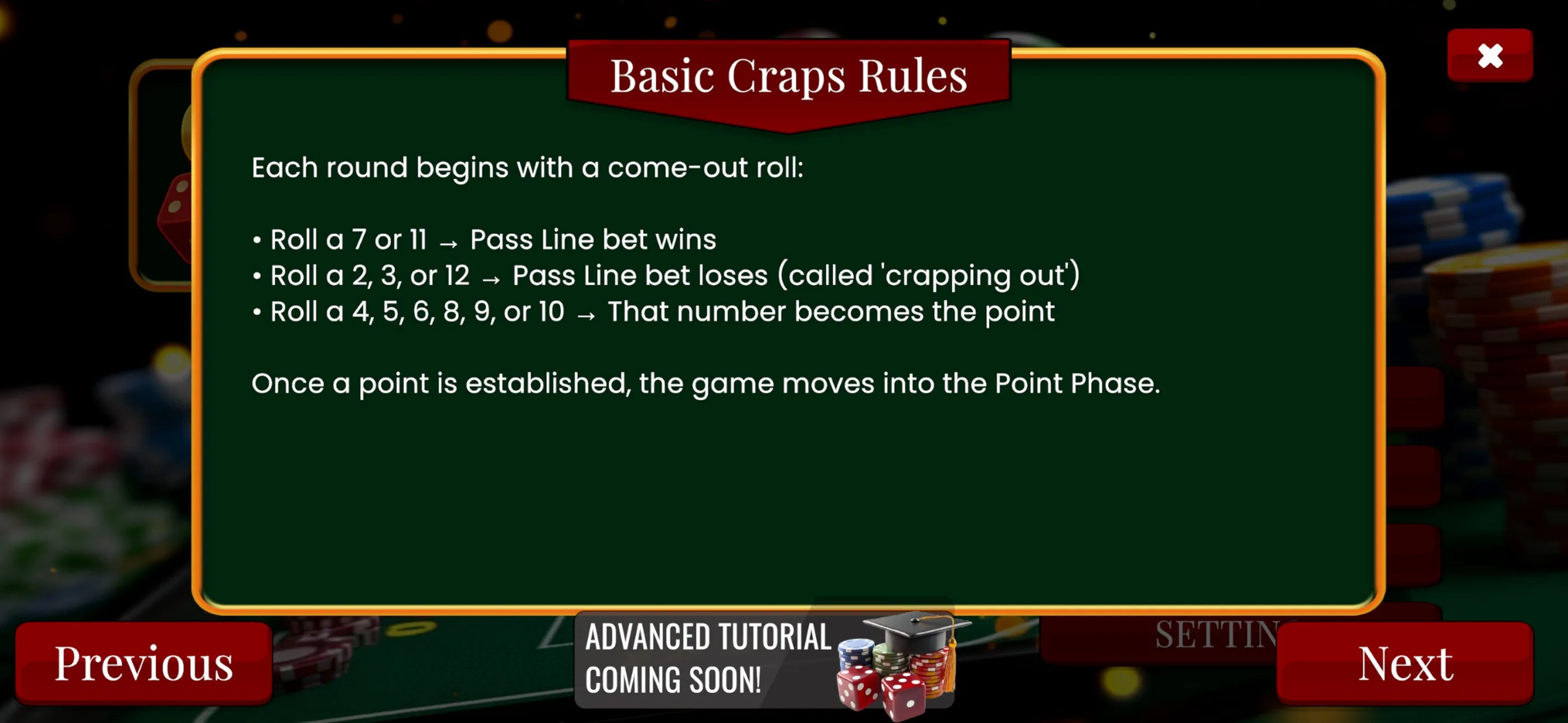 Basic craps rules tutorial explaining the come-out roll