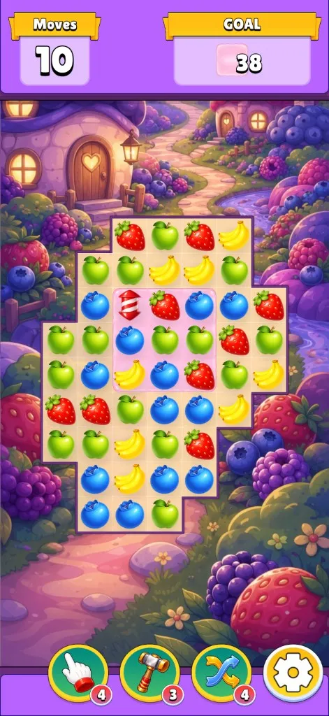 A berry cottage level clearing toward a pink goal tile