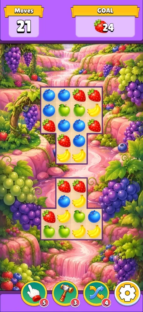 A grape canyon level split into three boards, collecting strawberries